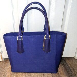 Dagne Dover Cobalt Blue Coated Canvas Tote Satchel Adjustable Strap
